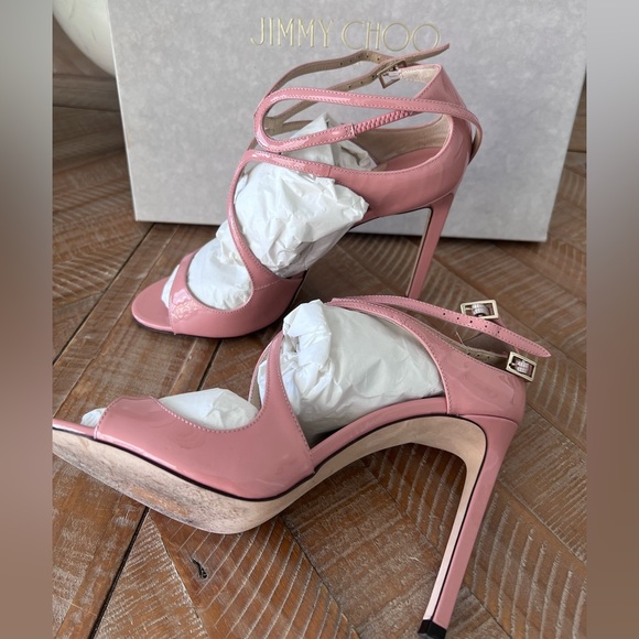 Sunset Peach Jimmy Choo Patent Sandals - Picture 7 of 14
